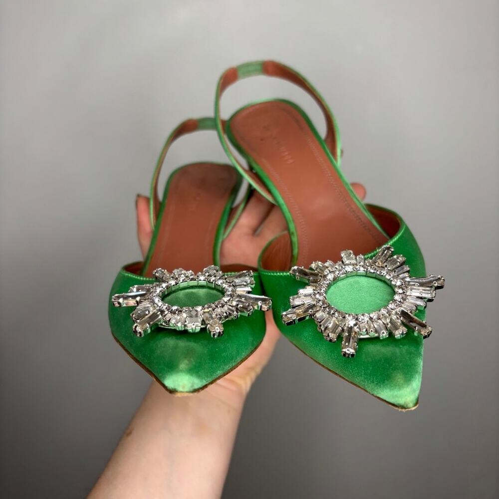 Amina Muaddi Green Begum Sling Heels - Picture 10 of 11